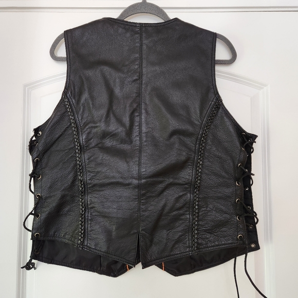 WOMEN'S PREMIUM LEATHER BRAIDED BIKER VEST SIZE XXL - Picture 2 of 8